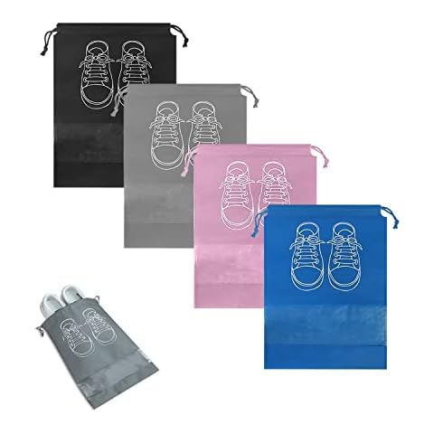 4 Pack Women's Travel Shoe Bags, Waterproof & Dustproof Drawstring Shoe Bags, Portable Travel Bags with Clear Slots for Everyday Use and Travel Cover