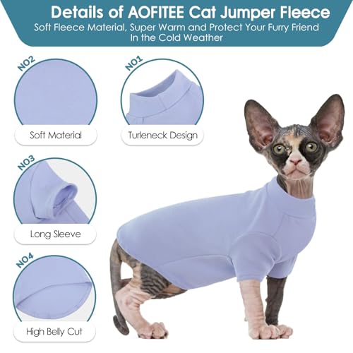 Pull à col roulé pour chat Sphynx en polaire bleue taille S AOFITEE