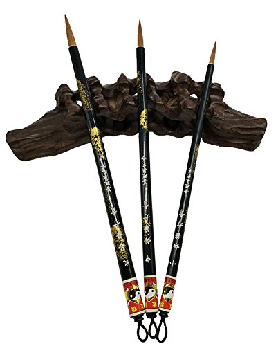 Easyou Hu Brush Chinese Brush for Regular Running Script of Calligraphy and Figure Flower Drawing Pure Wolf Hair(Weasel) 3pcs/pack(Size:L+M+S) mbdq