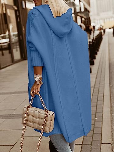 Image of Aoysky Womens Long Cardigans Cable Knitted Open Front Oversized Hooded Outerwear Sweater Coat