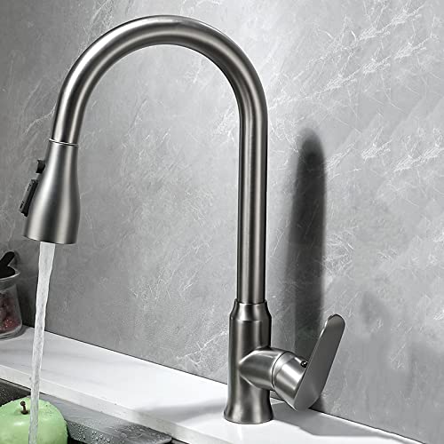 Mitigeur d'évier pour eau chaude et froide gris avec douchette fluide - 3