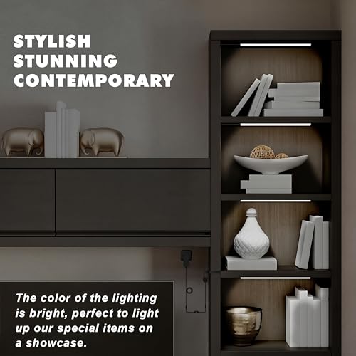 Image of JUSJUBR Display Cabinet Lights, LED Shelf Lighting with Memory Function, 4x12 Inch Black Display Case LED Lighting, LED Lights for Display Case, Cold White 6000K, Ultra-Thin, Dimmable