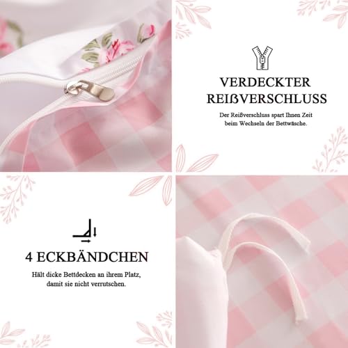Tospass Blumen Bettwäsche 200x200 Weiß Rosa Floral Gitter Bettwäsche Set – Ansicht 6