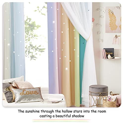 Nicetown Kids Baby Girl Nursery Decor For Girls Room, Mix & Match Thin Sheer Attached To Star Stamp Cut Curtain Panels, Paradise Whimsy Home Decor, Add Tie-Backs(Rainbow-3, 2 Pieces = W104 X L95) #TOP6