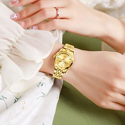 Olevs Gold Watch For Women Diamond Bracelets For Women's Wrist Watches Fashion Luxury Women's Dress Watches Stainless Steel Water Resistant Watch Women Roman Numerals Quartz Women's Watch #TOP4