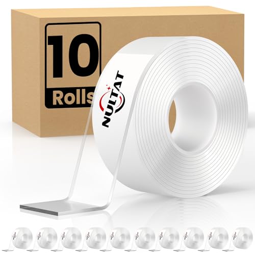 Image of NULTAT 100 Feet Double Sided Tape Heavy Duty, Nano Reusable, Removable, Washable Double Stick Tape for Wall, Clear Multipurpose Two Sided Adhesive Tape 1.18 inch x 120 inch (100 Feet)