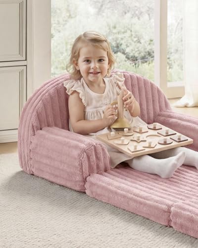 Image of Blissful Diary Foldable Kids Couch, 2-in-1 Comfy Kids Chair for Reading, Playroom, Kids Couch Sofa for Girls Boys Birthday Gift, Blush Pink