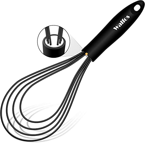 Walfos Fouet plat en silicone de 11 pouces - Fouet en silicone - Pour mélanger, batter, mélanger et cuisiner dans la cuisine (noir) Cover