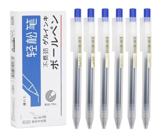 Image of Faded 0.5mm Blue Gel Pen Set - Smooth Writing Click Mechanism Pens with Quick Dry Ink, Comfortable Grip, Professional Office Pens for School, College, Exam, Journaling (6 Piece)