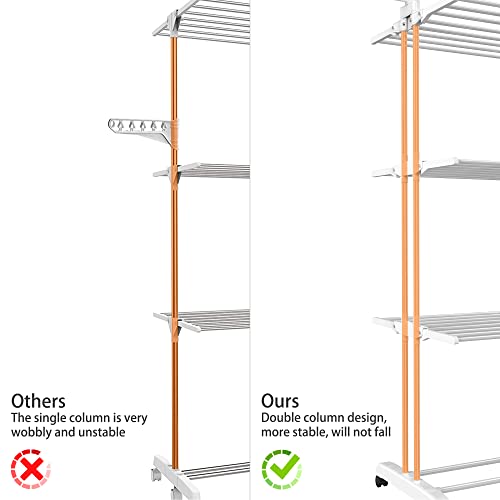 Clothes Drying Rack,4-Tier Foldable Clothes Hanger Adjustable Large Stainless Steel Garment Laundry Racks with 4 castors by HOMIDEC - Image 6