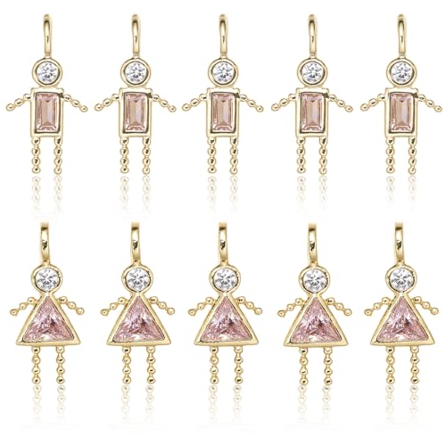 Image of COGCHARGER 10Pcs Birthstone Charms for Jewellery Making Birth Month Brass Crystal Metal Cute Charms Real 18K Gold Plated Cubic Zirconia Pendant for Mom Family Couple Earring Necklace (Pink)