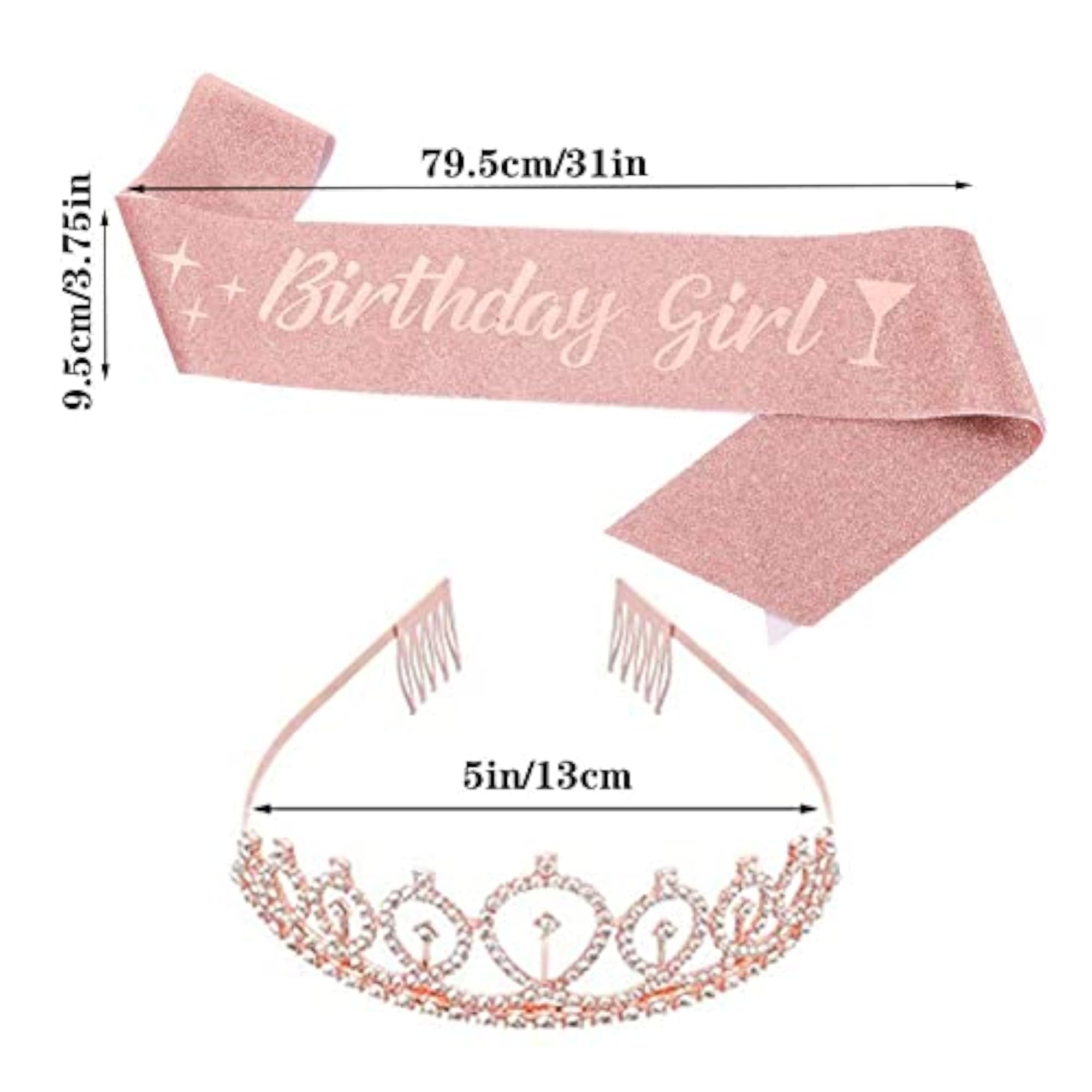 Rose Gold Birthday Girl Sash and Crown Set, 2 Pcs