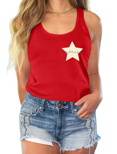 Image of Ithalt Womens American Flag Shirts 4th of July Outfits USA T-Shirt Patriotic Tank Shirt Fourth of July Sleeveless Tops