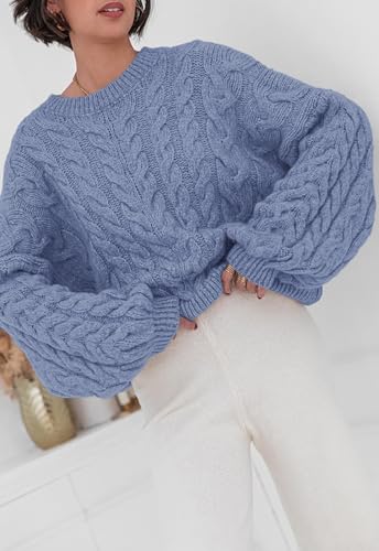 Image of PRETTYGARDEN Womens Sweaters Spring 2026 Cable Knit Long Sleeve Crewneck Oversized Sweater Chunky Pullover Loose Outfits