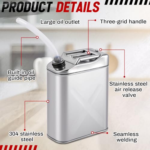 Blulu 1 Pack 304 Stainless Steel Water Container 20 L 5 Gallon Portable Water Can Leak Proof Drinking Jug with Scientific Spout for Outdoors Camping Emergency Storage, 13.6" x 6.7" x 18.5" - Image 4