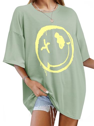 Image of WIEIYM Women's Oversized T-Shirt Smile Graphic Tee Baggy Summer Top