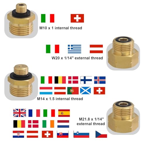 GisWell 4 Stück Gasflaschen Adapter Set, Gasadapter für Gasflaschen Europa, Gas Adapter Set Europa Camping,zum Anschluss von Druckreglern an ausländischen Gasflaschen(1,2,3,4)