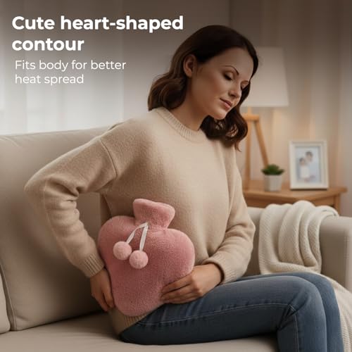 Image of Lifelong Heart Shaped Hot Water Bottle 1000 ml with Washable Fur Cover | Hot Water Bag for Pain Relief & Period Cramps | Ideal for Hand & Belly Warmer | Comfort with Leak-Proof Design (LLEHWB18)