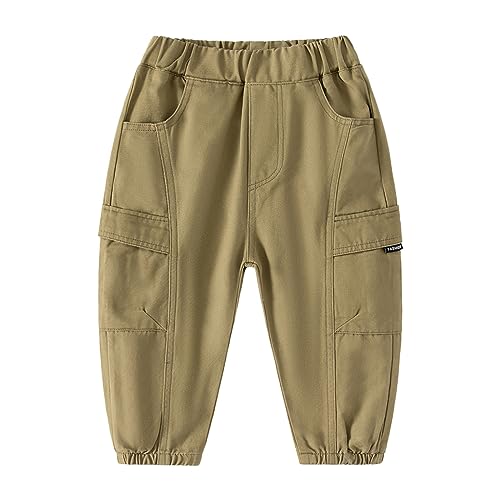 Toddler Baby Boys Khaki Cargo Pants Elastic Waist Pull on School 𝐔niform Hiking Pants Stretch Twill Joggers