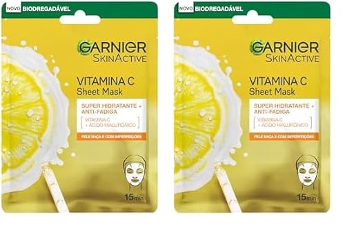 Garnier Maschera in Tessuto Skin Active Hydra Bomb, Idratante e Illuminante, Con Vitamina C e Acido Ialuronico, Per Pelli Spente e Non Uniformi, 28 g (Confezione da 2)