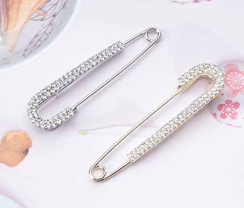 Sowaka 2 Pcs Brooch Pins For Women With Pearl Rhinestone Vintage Large Faux Crystal Metal Elegant Shawl Clips For Girls Clothing Sweater Shirt Costume Dress Decoration Accessories (Crystal) #TOP1