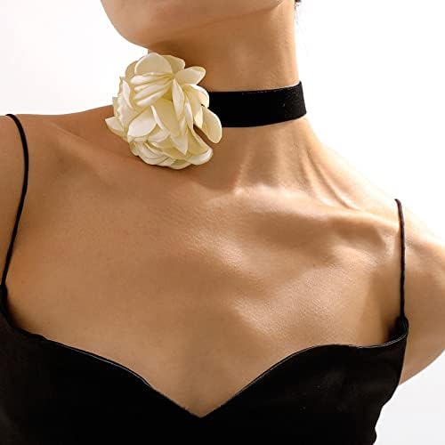 ज़ेशिम्ब बोहो ब्लैक वेलवेट चोकर नेकलेस, 3डी पर्पल रोज़ के साथ - बड़ा फूल कॉलर