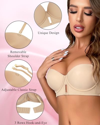 Push up Strapless Bra Comfortable Padded Demi Underwire Convertible Straps T-Shirt Multiway2