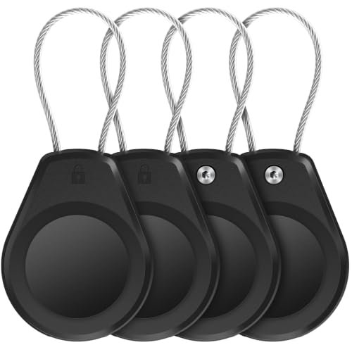 Waterproof AirTag Keychain Holder - (4 Pack) Lock Case with Keyring, Black