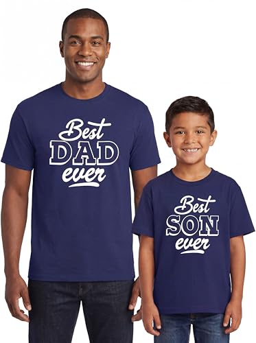 Image of Unique Baby Best Dad Ever and Best Son Ever Daddy and Me Matching Father's Day Shirts Set Navy