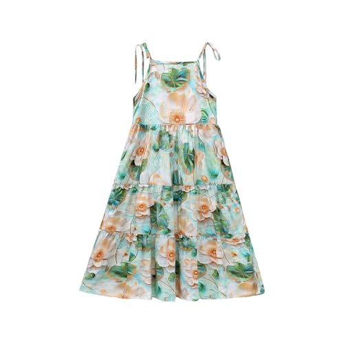 Girl Color Block Floral Dresses for Girl Sleeveless Slip Mini Little Beach Hawaiian Pleated Fall Summer 2025