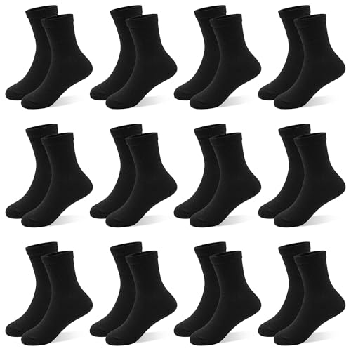 12 Pair Toddler Socks Boys Crew Socks Kids Athletic Mid Cut Sock Multipack for Boy Girls 1-14 Years
