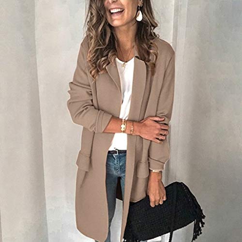 WUAI-Women Plus Size Blazers Long Open Front Work Office Stretchy Suit Jackets Cardigans Coats2