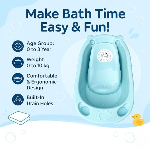 Image of Baby Bath Tub with Support Seat for Newborns & Infants | Portable Anti-Slip Bathtub with Ergonomic Backrest | Compact Shower Stall Tub, Quick & Effortless Bathing (Baby Bathtub)
