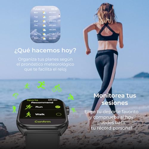 KSIX Urban Move Smartwatch, AMOLED-Display 2,06 Zoll, Aut. 5 Tage, Sport- und Gesundheitsmodus, Freisprecheinrichtung, IP67, Schwarz