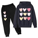 QJDFLL FüR Sie Geschenk Hoodie-Set mit herzförmigem Aufdruck zum Valentinstag(Grey,5-6Years)