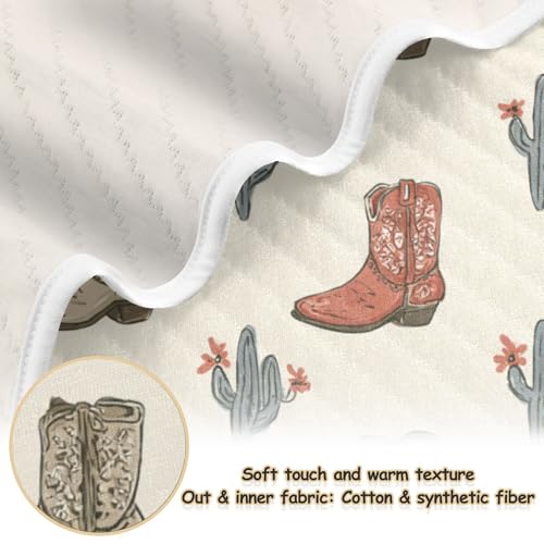 Image of Western Cowboy Boots Vintage Baby Blankets Soft Warm Crib Stroller Blanket for Toddler Newborn Girls Boys 30x40in