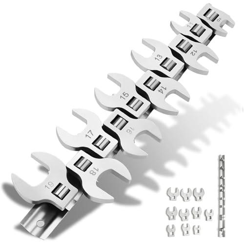 Set di 10 chiavi metriche, azionamento da 3/8, dimensioni metriche da 10 a 19 mm, chiave dinamometrica a piede di gallina, set con organizer a clip