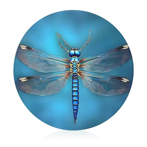Planche à découper en verre Odonata bleu ronde avec design artistique - 2