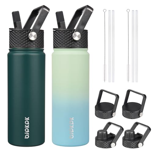 Image of BJPKPK 2 Pack 22oz Insulated Water Bottles with Straw Lids, Stainless Steel