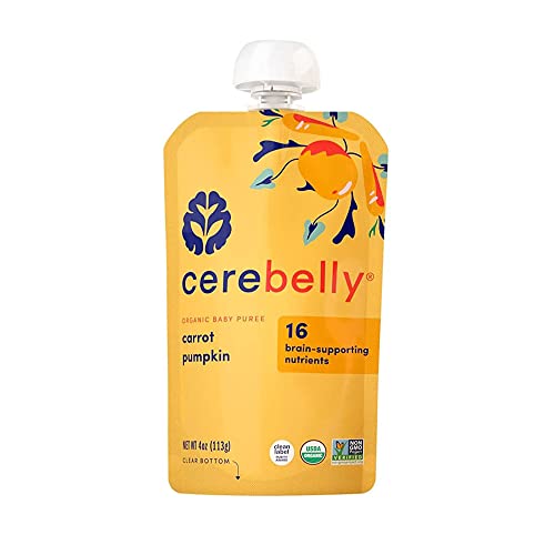 Cerebelly Organic Baby Food Pouches, Carrot Pumpkin Purees, 16 Nutrients, No Added Sugar, Fiber & Non-GMO, 4oz, 1 Count