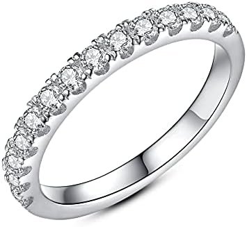 IMOLOVE Moissanite Wedding Band Wedding Rings for Women 925 Sterling Silver Rings with 18K White Gold Plated Eternity Stackable Engagement Ring Anniversary Band Size 3.5-12