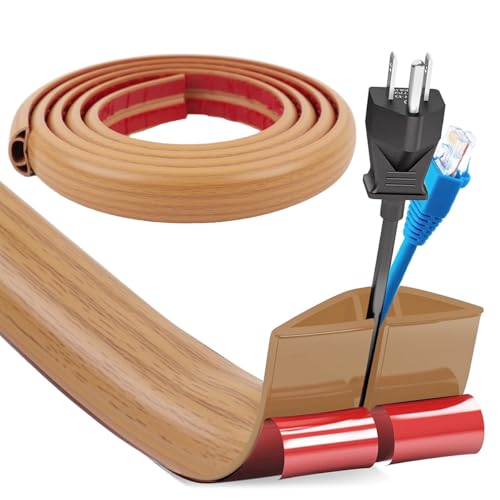 Image of Serplex 6.6Ft Self Adhesive Floor Cord Cover PVC Cord Hider Floor Cable Management Wire Protector Cover Soft Power Cable Protector for Offices,Gym,Exhibitions,Cable Cavity: 0.39 inch(W) X 0.27 inch(H),Brown
