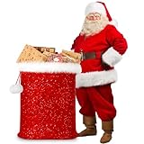Shappy Red Glitter Sequins Large Santa Gift Sack 31 x 27 Inch Christmas Gift Wrapping Bags with Drawstring Candy Bags for Xmas Playing Santa Present Toy Party Decoration Supply