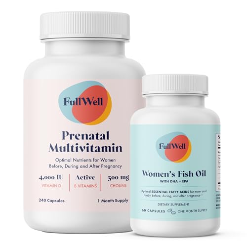 Image of FullWell Women's Prenatal Essentials - Women's Prenatal Multivitamin & Fish Oil - Supports Maternal Health & Fetal Development - Omega 3, DHA, Folate & Choline- 30 Servings