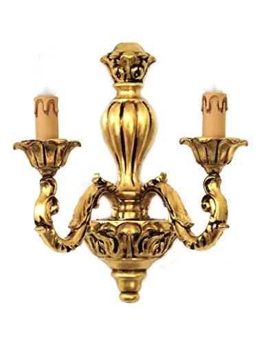 Ilab - Aplique de madera clásico dorado 2 luces Coll dbs 250/a2, Monta 2 bombillas e14 casquillo pequeño máx. 40 W, ancho: 34 cm, altura: 38 cm, aplique hoja oro Cover