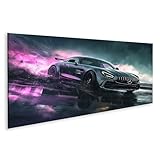 islandburner Bild auf Leinwand Neonregen Mercedes AMG im Sturm für Wohnzimmer Autoliebhaber Autohaus Bilder Wandbilder Poster