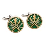 Emerald Green Gold Art Deco Cufflinks for Men – Geometric 1920s Style Wedding Accessories – Vintage Deco Formalwear – Groom Groomsmen Gift