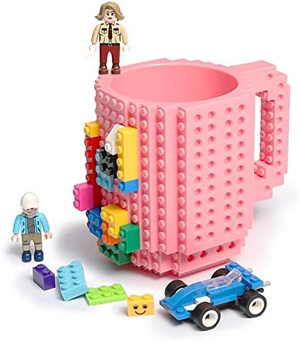 Build-on Brick Coffee Mug, Funny DIY Novelty Cup with Building Blocks Creative Gift for Kids Men Women Xmas Birthday (Blue)