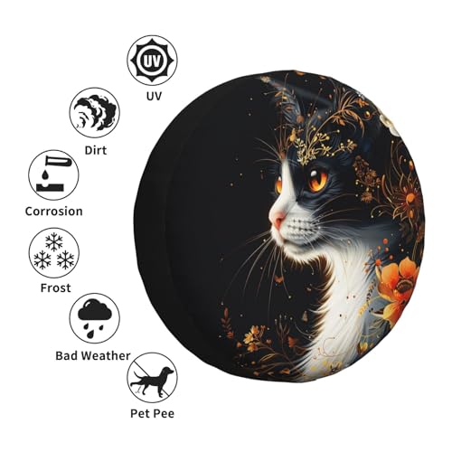Image of Abstract Cat with Floral Spare Tire Cover Weatherproof Universal Wheel Protectors Halloween Wheel Covers for Rv Camper Travel Trailer SUV Truck 17 Inch