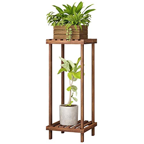 Madcg 2 Tier Plant Stand Bamboo Flower Stand, Flower Pot Holder Display Shelf, Dark Brown (Size : 90cm)